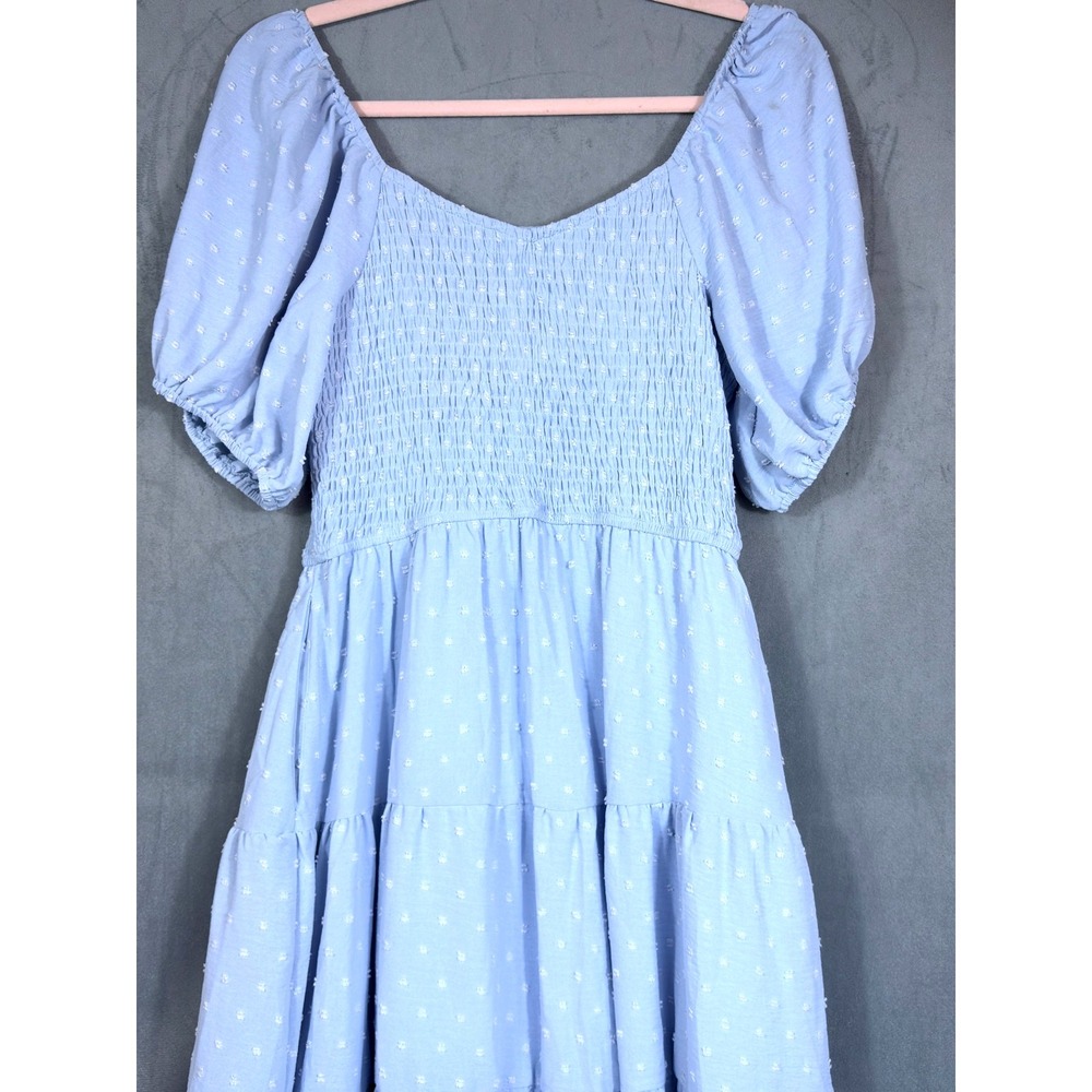 Womens Maxi Dress Blue Smocked Puff Sleeves Tiered Dress Cottagecore S NWT